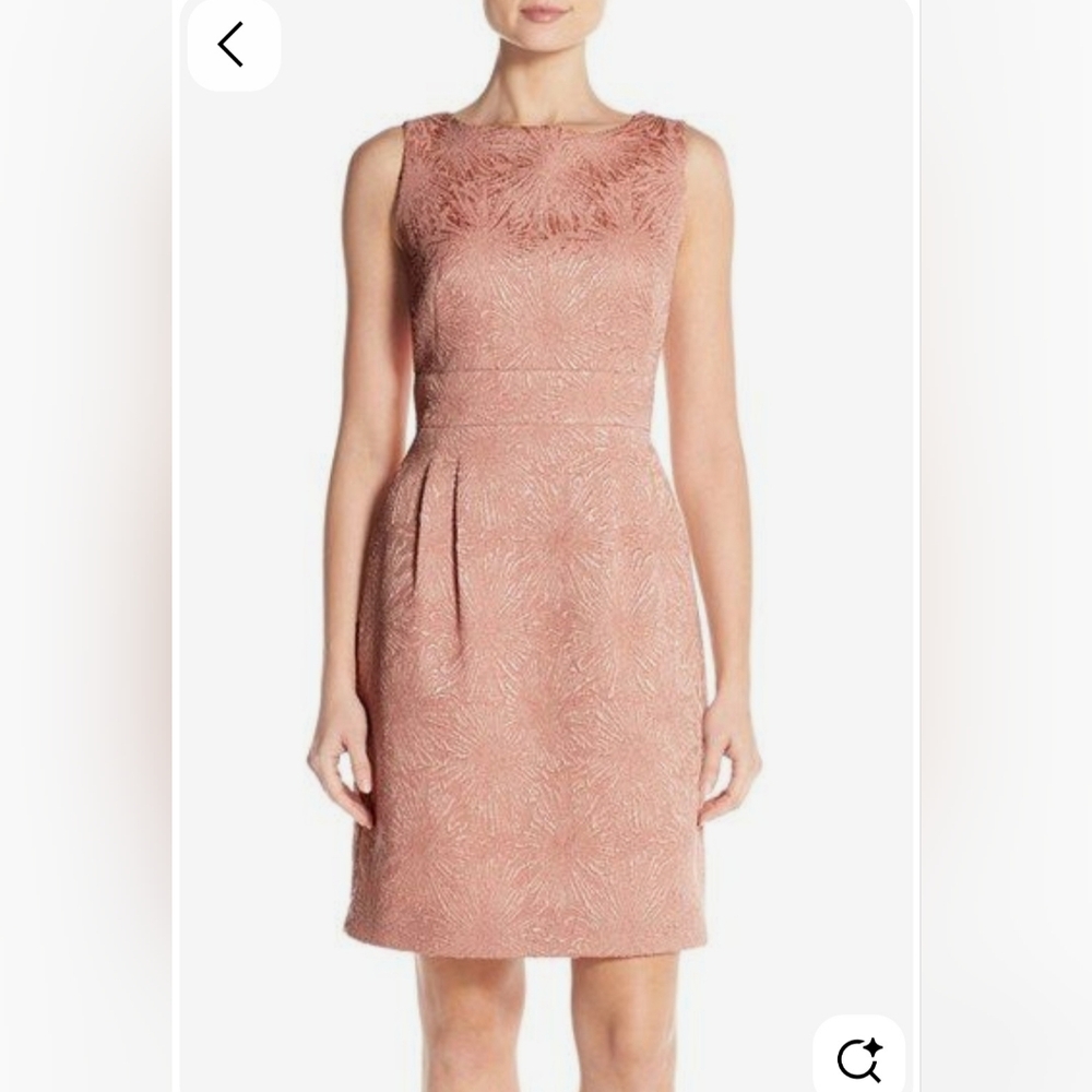 TAHARI blush pink sheath dress size 10 sleeveless textured Jacquared metallic
